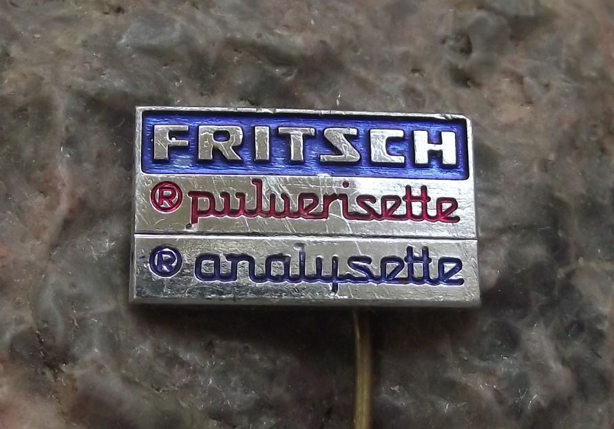 Vintage Fritsch Sample Preparation and Particle Sizing Technology Firm Pin Badge - Badgecrazy