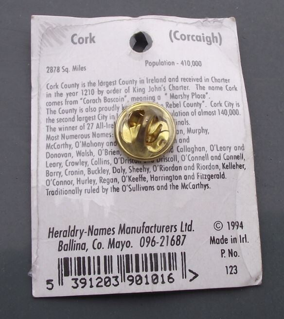 1994 City of Cork Eire Ireland Heraldic Crest Coat of Arms Irish Pin Badge - Badgecrazy