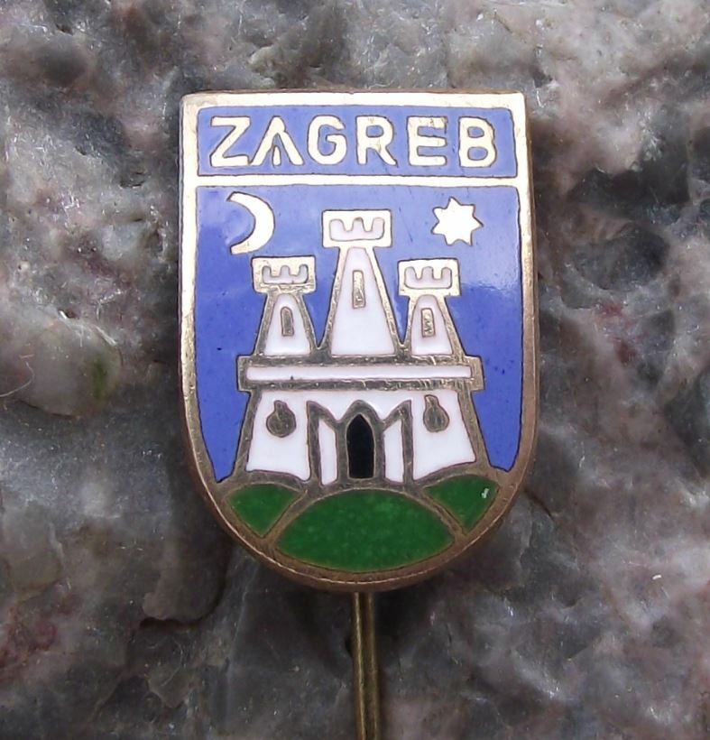 Antique Zagreb Heraldic Crest Croatia Castle & Moon Coat of Arms Pin Badge - Badgecrazy
