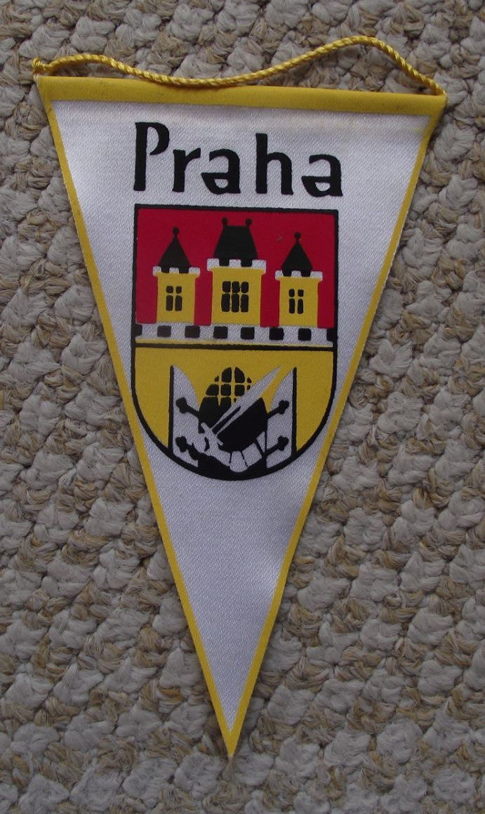 Vintage Official Prague Prag Praha Crest Coat of Arms Heraldic Pennant Flag - Badgecrazy