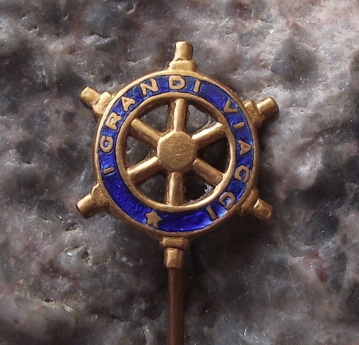 Antique I Grandi Viaggi Italian Italy Travel Agent Ships Wheel Pin Badge - Badgecrazy