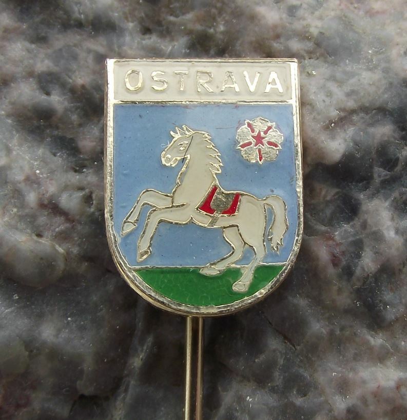 Ostrava City Coat of Arms Heraldic Prancing Horse Shield Crest Pin Badge - Badgecrazy