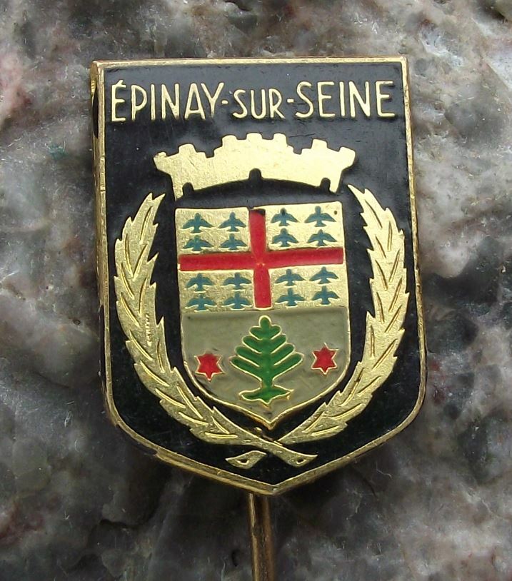 Antique Epinay sur Seine France Official Town Crest Heraldic Coat Arms Pin Badge - Badgecrazy