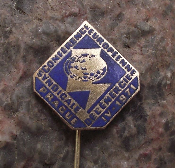1971 Prague European Energy Conference Meeting Electricity Bolt Pin Badge - Badgecrazy