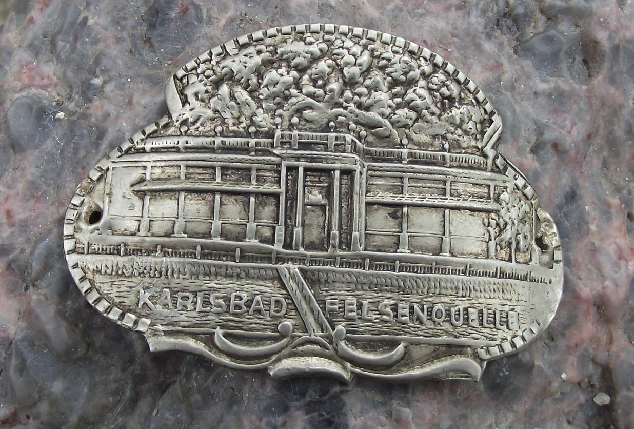 Karlovy Vary Karlsbad Felsenquelle Czech Spa Walking Stick Tourist Stocknagel - Badgecrazy