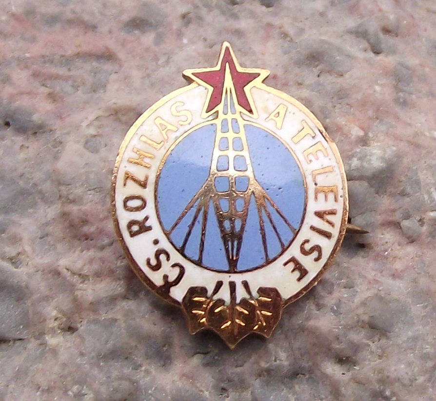 Vintage Czechoslovakia Radio Television Broadcasting Tower Red Star Pin Badge - Badgecrazy