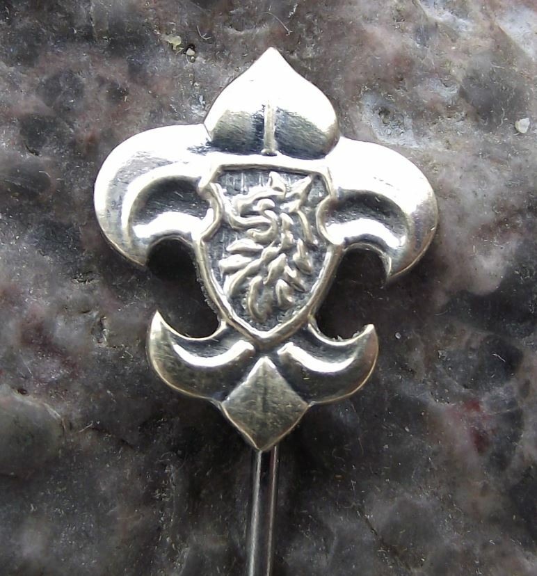 Antique Czech Boy Scouts Association Fleur de Lis Symbol Wolf Head Pin Badge - Badgecrazy