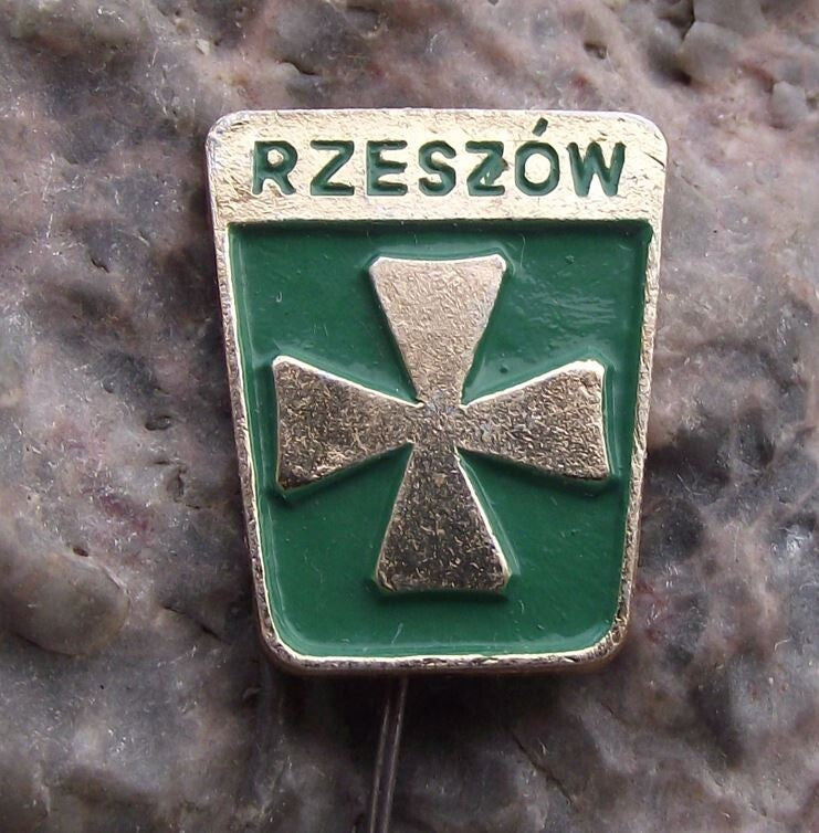 Vintage Rzeszow Polish Town Poland Heraldic Crest Cross Coat of Arms Pin Badge - Badgecrazy