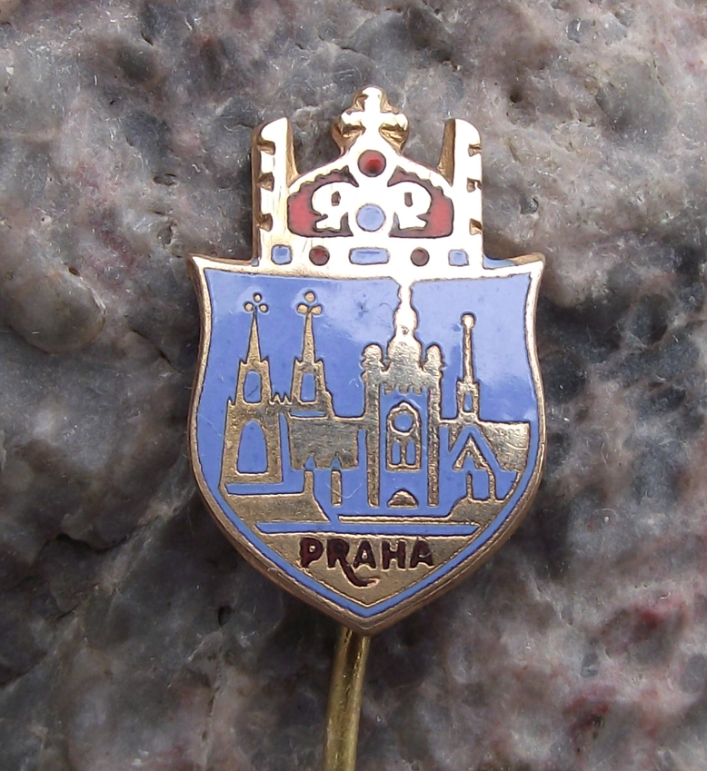 Vintage Prague Castle St Vitus Cathedral & Royal Crown Crest Tourist Pin Badge - Badgecrazy