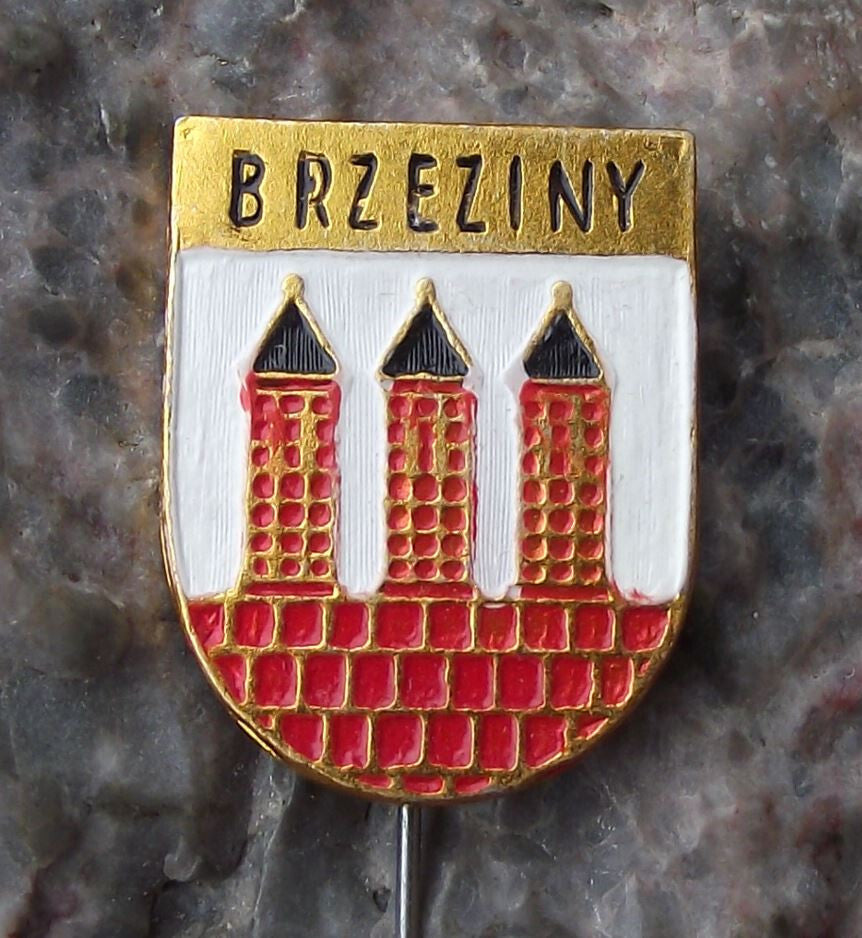 Vintage Brzeziny Polish City Poland Heraldic Crest Coat of Arms Pin Badge - Badgecrazy