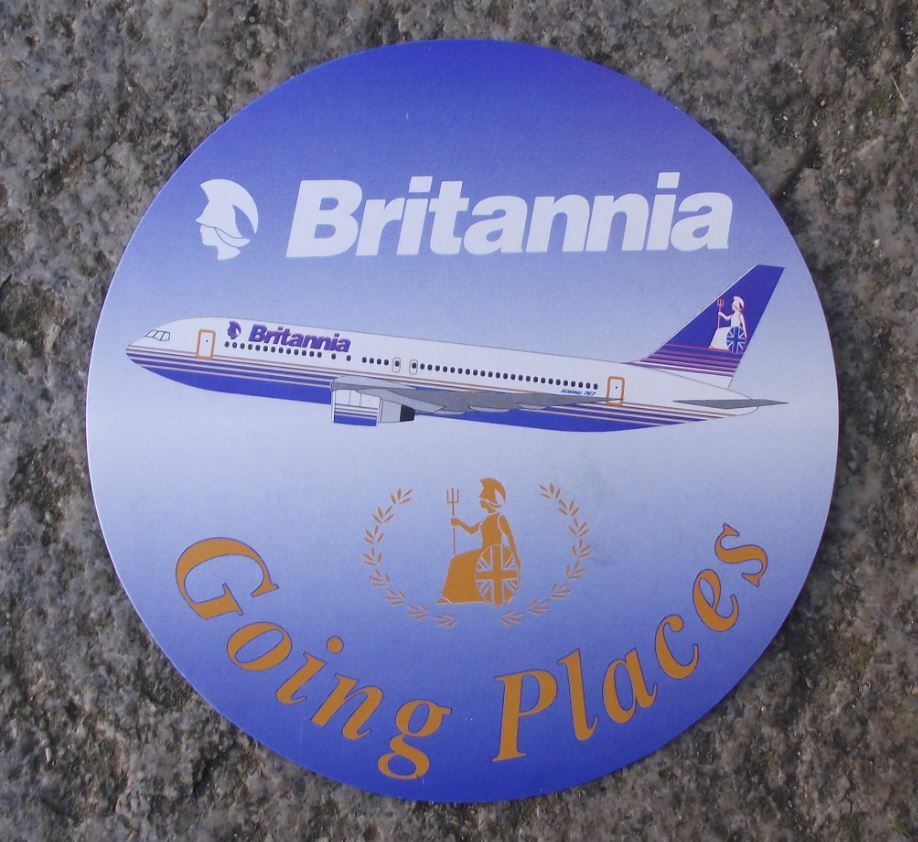 Vintage Britannia Airlines Going Places Boeing 767 Aircraft Sticker Decal - Badgecrazy