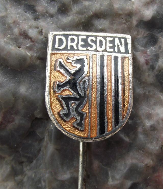 Antique East Germany City of Dresden Coat of Arms Heraldic Lion DDR Pin Badge - Badgecrazy