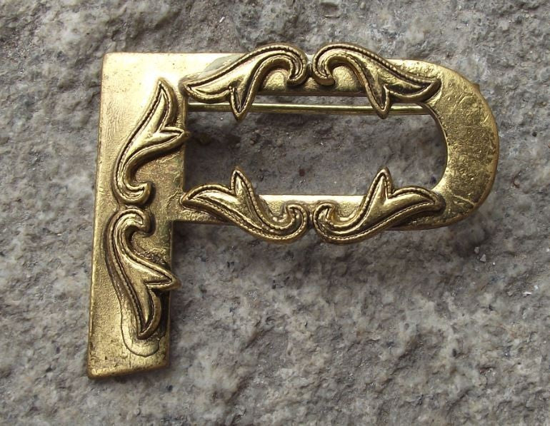 Ornate Beautiful Capital Letter P with Flower Leaf Design Metal Brooch Pin Badge - Badgecrazy
