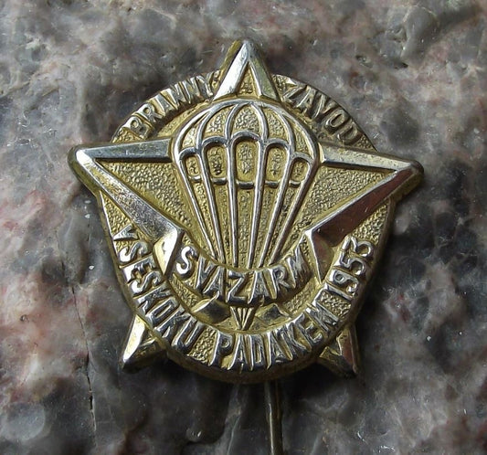 1953 Svazarm Czechoslovakia Military Army Reserves Parachute Exercises Pin Badge