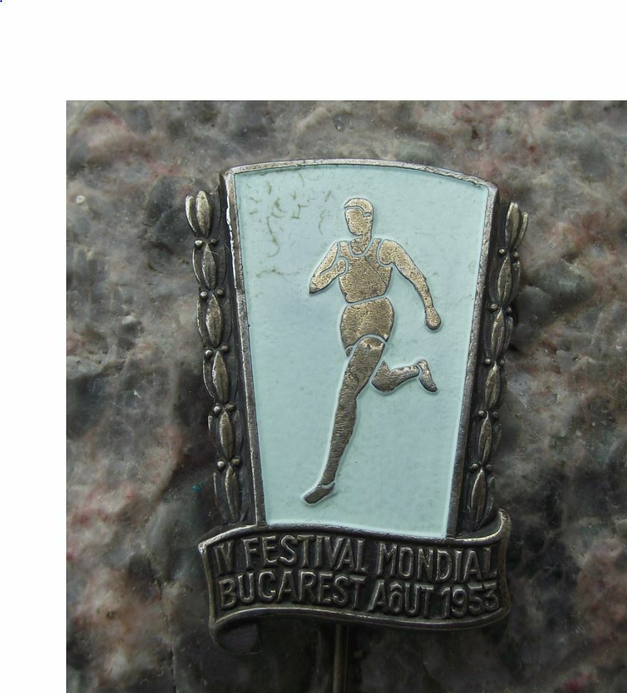 1953 IV 4th Festival Mondial Bucharest WFDY Romania Sports Runner Pin Badge