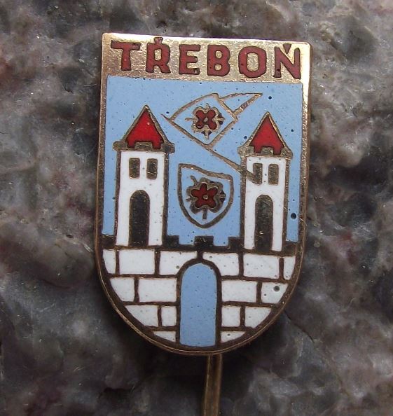 Trebon Czech Bohemian Walled City & Roses Czechoslovak Heraldic Shield Pin Badge - Badgecrazy