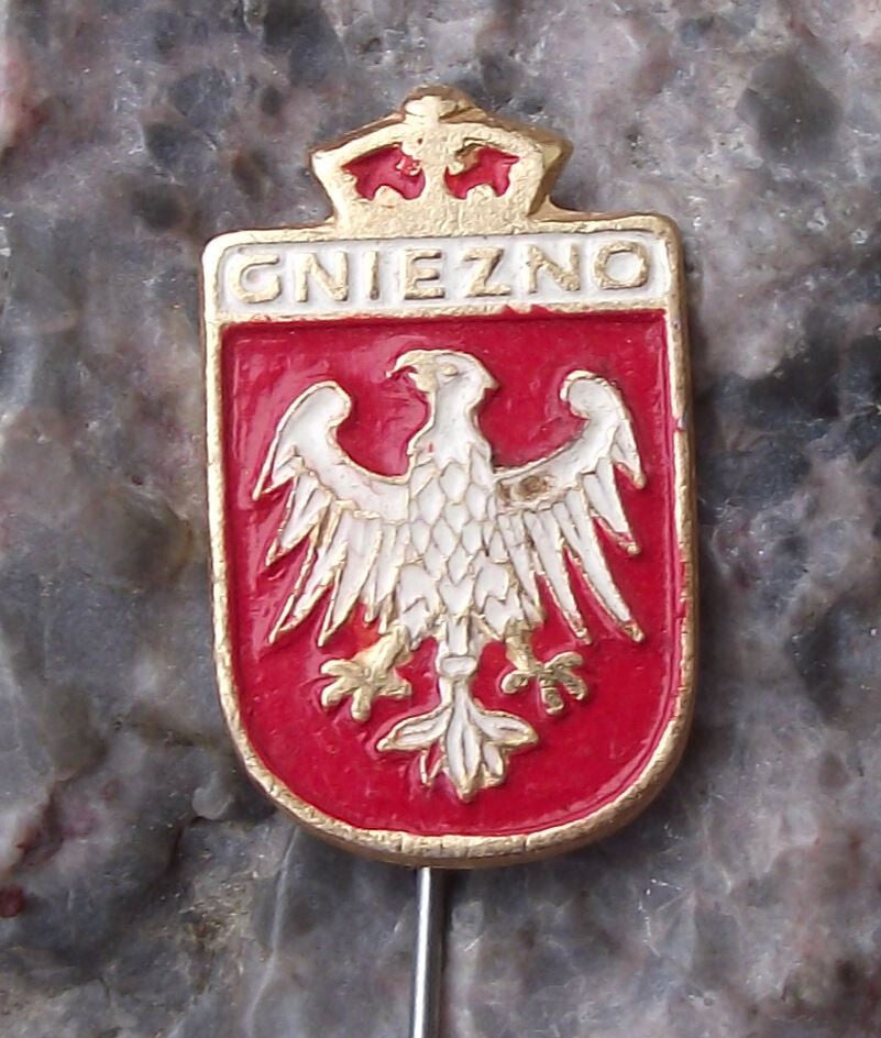 Vintage Gniezno Polish City Poland Heraldic Crest Cross Coat of Arms Pin Badge - Badgecrazy