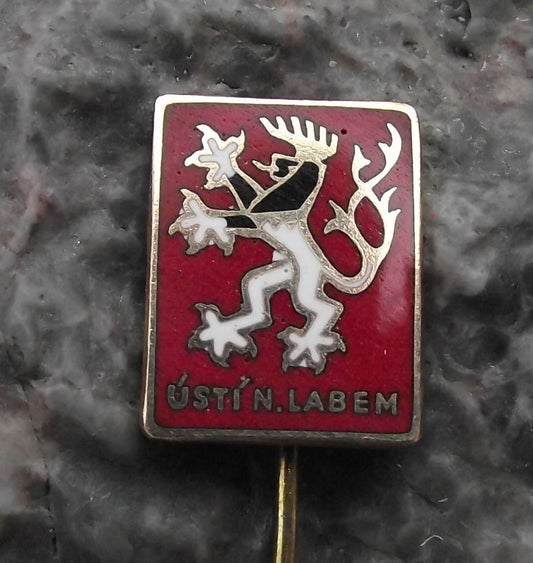 Vintage Usti nad Labem Lion Knights Helmet Heraldic Crest Coat of Arms Pin Badge - Badgecrazy
