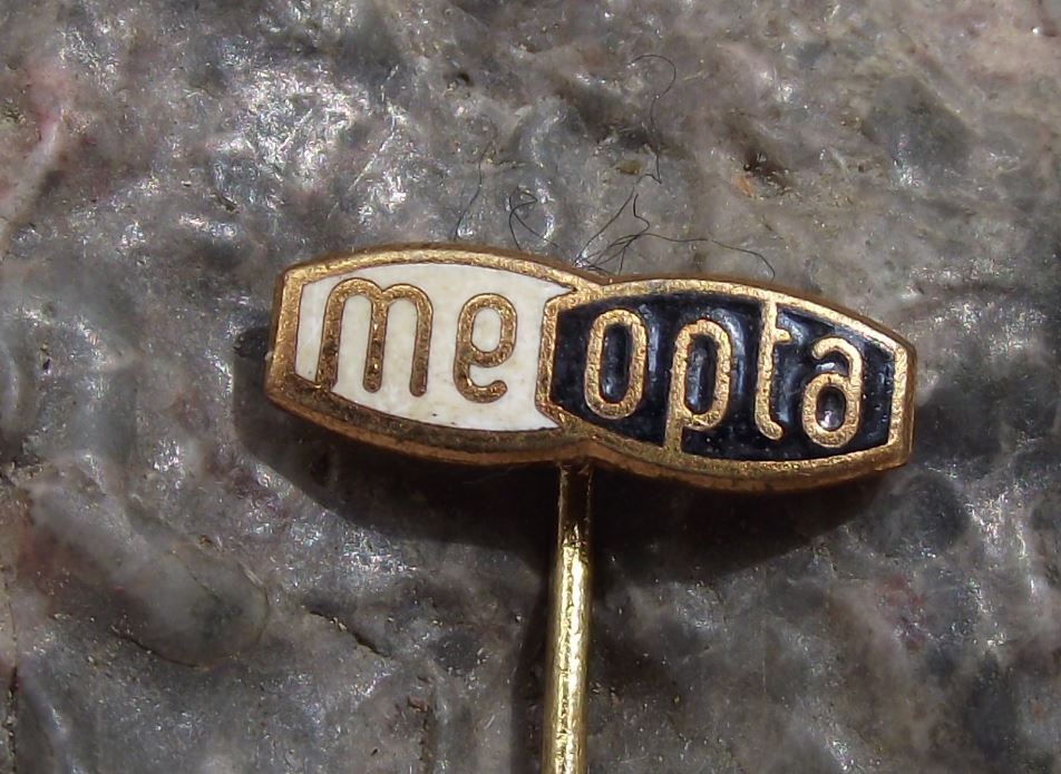 Vintage Meopta Czech Stereo Camera Company Optics Lenses Logo Pin Badge Black - Badgecrazy
