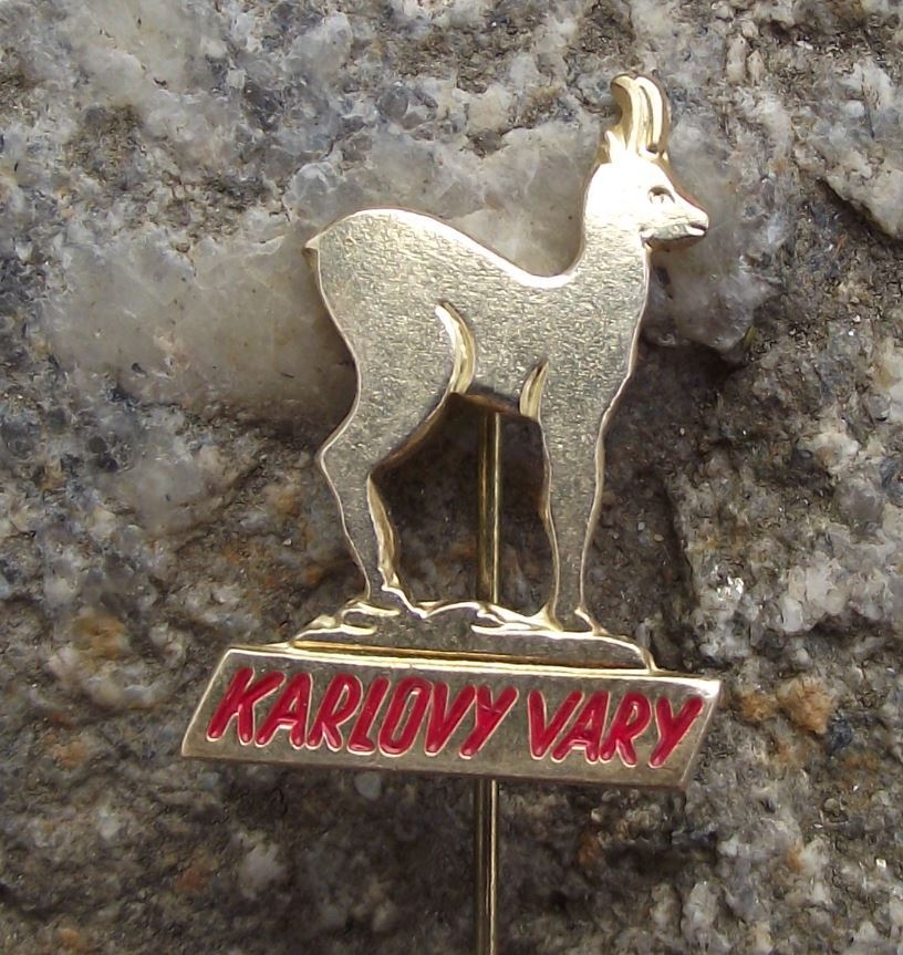 Antique Karlovy Vary Carlsbad Deer Emblem Mascot Chamois Spa Town Red Pin Badge - Badgecrazy