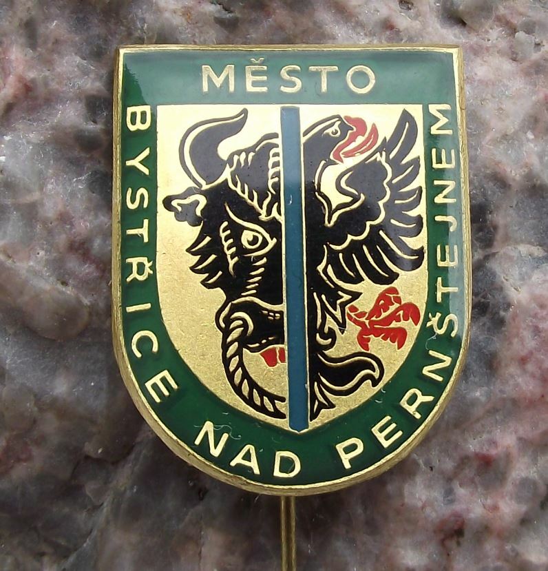 Vintage Bystrice nad Pernstejem Czech Heraldic Crest Coat of Arms Pin Badge - Badgecrazy