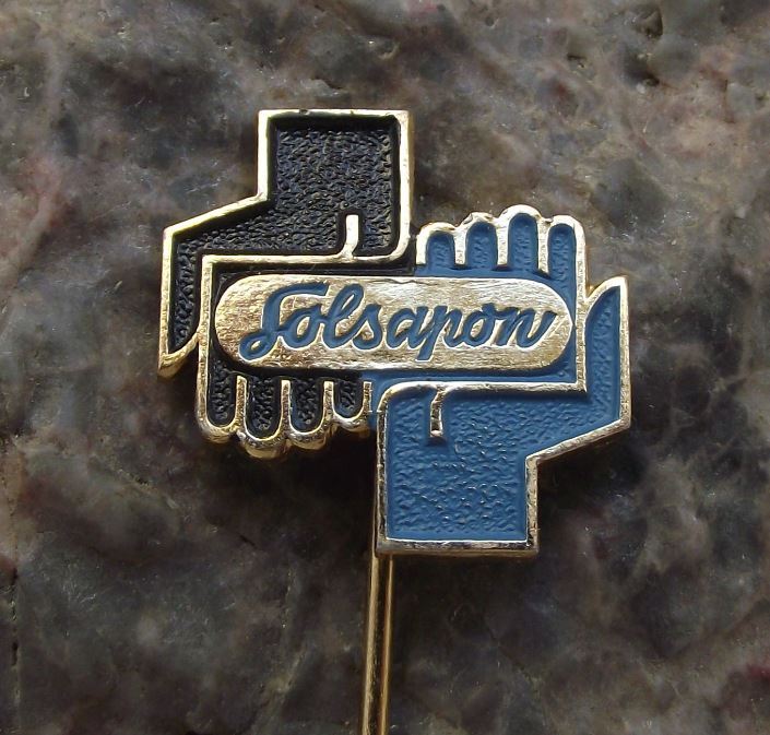 Antique Solsapon Grease Oil Remover Gel Chemical Company Hands Logo Pin Badge - Badgecrazy