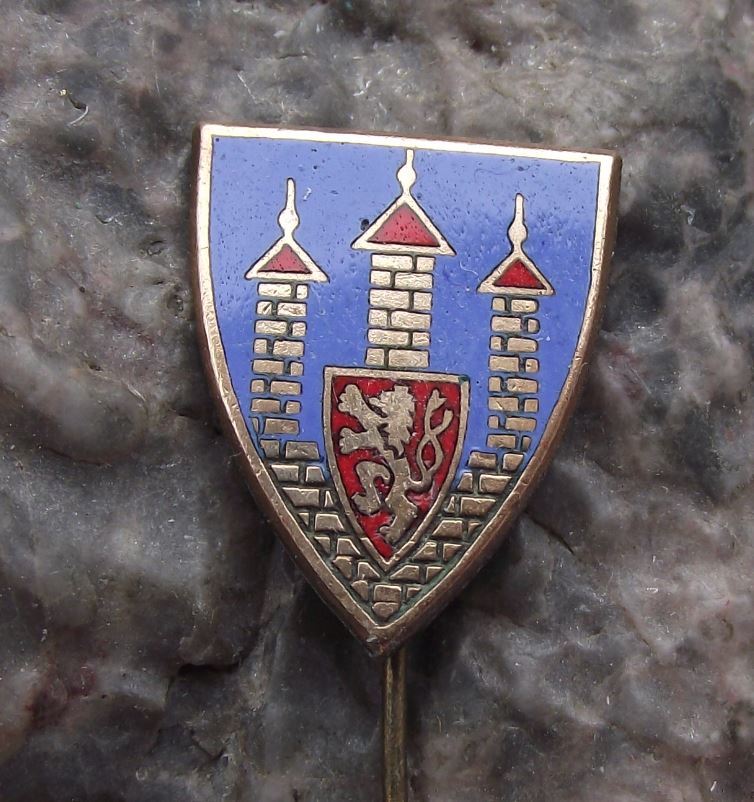 Antique Ceske Budejovice Rampant Lion Blue Coat of Arms Heraldic Crest Pin Badge - Badgecrazy