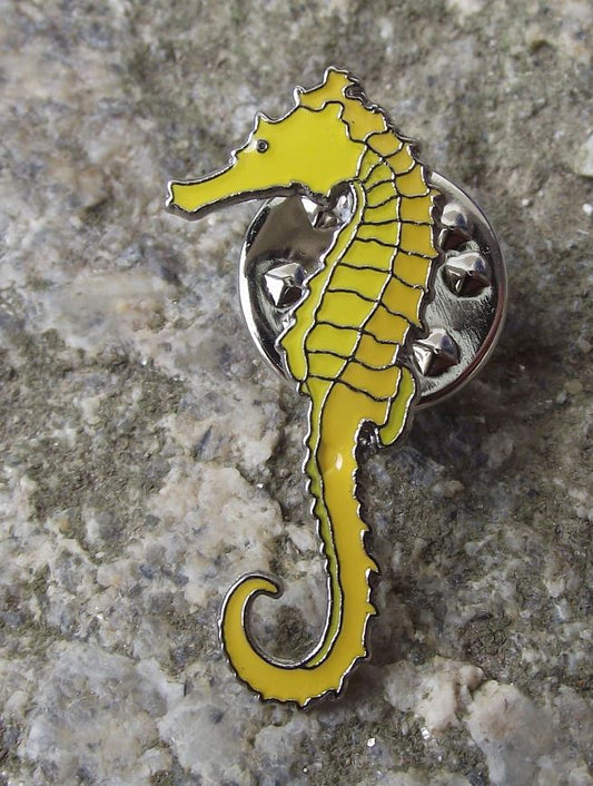 Yellow Golden Seahorse Sea Horse Fish Hippocampus Brooch Pin Badge