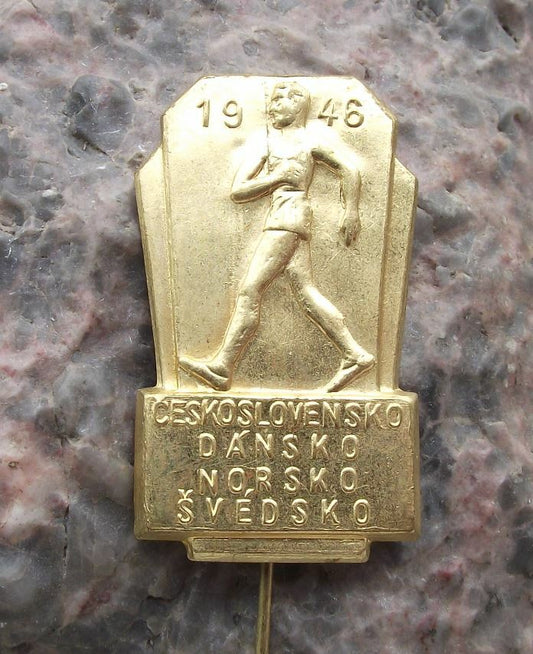 1946 Denmark Sweden Finland Czechoslovakia Sports Walking Post War WW2 Pin Badge