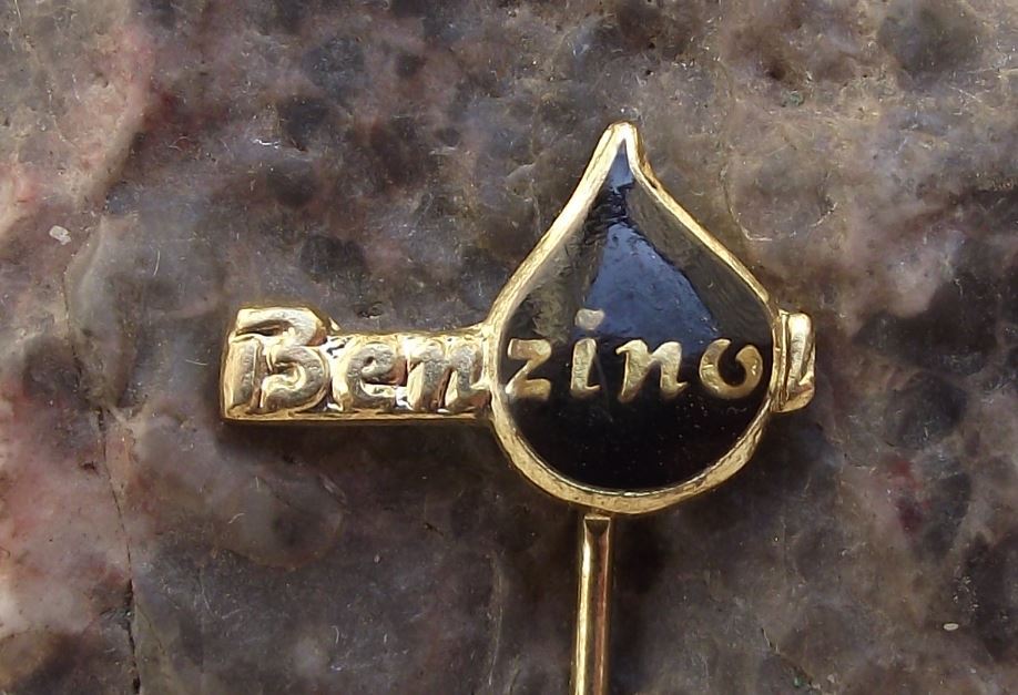 Benzina Fuel Motor Petrol Unipetrol Company Benzinol Oil Drop Logo Pin Badge - Badgecrazy