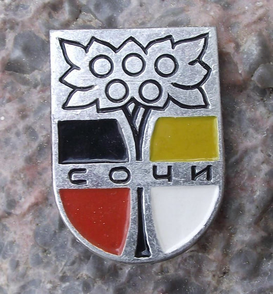 Antique Sochi Soviet Union Coat of Arms Heraldic City Crest Fruit Tree Pin Badge - Badgecrazy