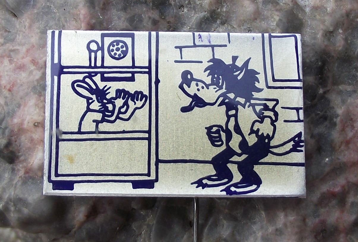 Antique Soviet Union Russian Cartoon Well Just You Wait Wolf and Hare Pin Badge - Badgecrazy