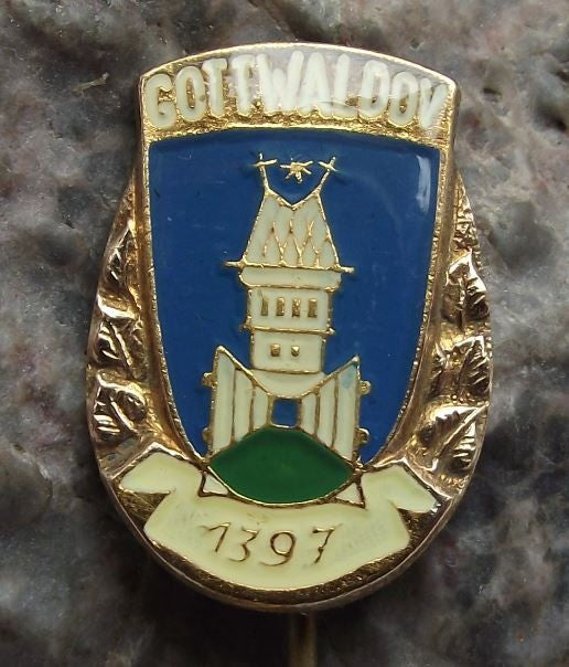 Antique Gottwaldov Zlin Tower & Open Gates Official Heraldic Crest Pin Badge - Badgecrazy