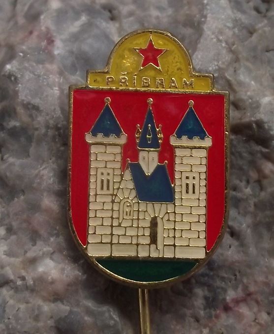 Pribram Czechoslovakia Ancient Castle Heraldic Crest Coat of Arms Pin Badge - Badgecrazy