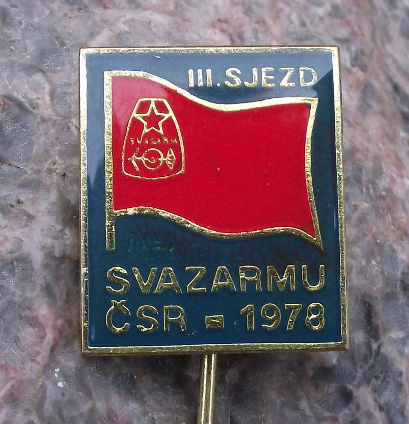 1978 Svazarm Czech Army Reserves III 3rd Military Conference Red Flag Pin Badge - Badgecrazy