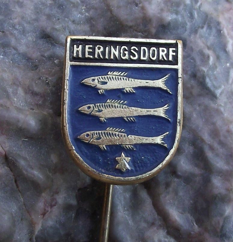 Antique Heringsdorf Kaiserbad Germany Herring Fish German Coat of Arms Pin Badge - Badgecrazy