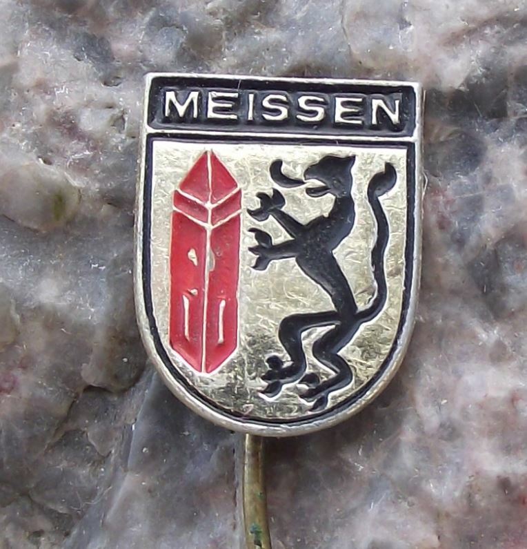 Antique Meissen Heraldic Crest East Germany German Coat of Arms Lion Pin Badge - Badgecrazy