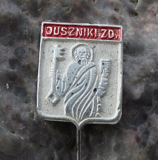 Antique Duszniki Zdroj Polish City Poland Heraldic Crest Coat of Arms Pin Badge - Badgecrazy