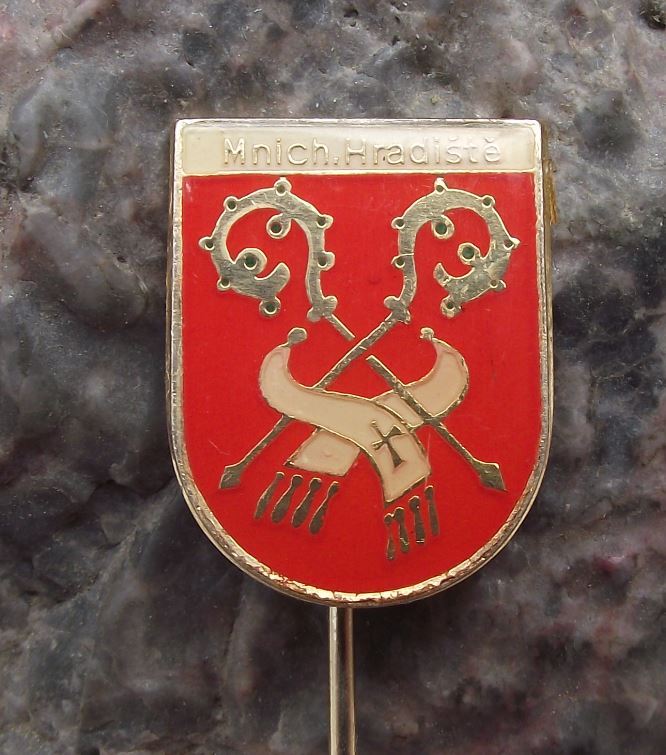Mnichovo Hradiste Bishop Robes Crosier Staff Heraldic Crest Shield Pin Badge - Badgecrazy