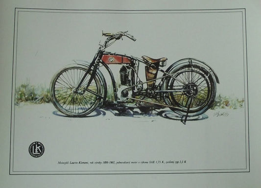 Laurin Klement 1899 Motorcycle 1984 Vladimir Bidlo Skoda Printed Illustration - Badgecrazy