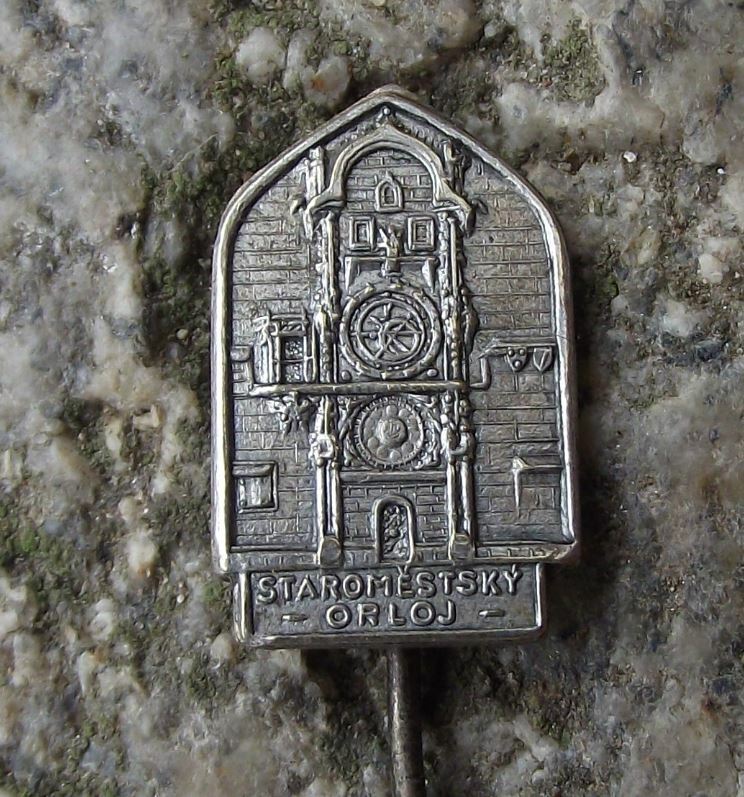 Vintage Orloj Prague Praha Astronomical Clock Old Town Square Czech Pin Badge - Badgecrazy