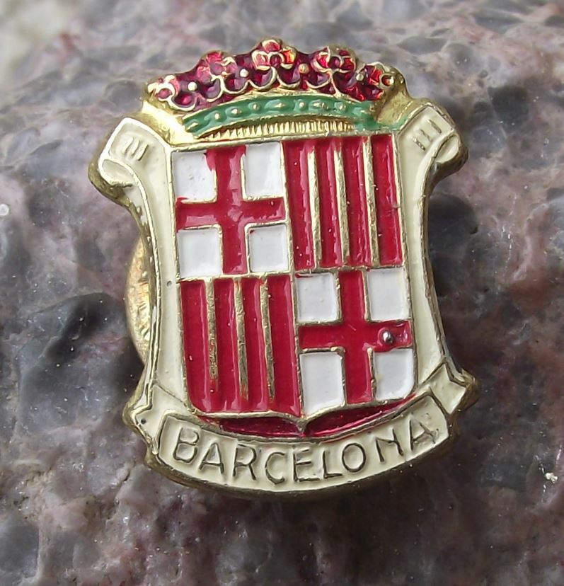 Antique City of Barcelona Spain Heraldic Crest Coat of Arms Jacket Button Hole - Badgecrazy