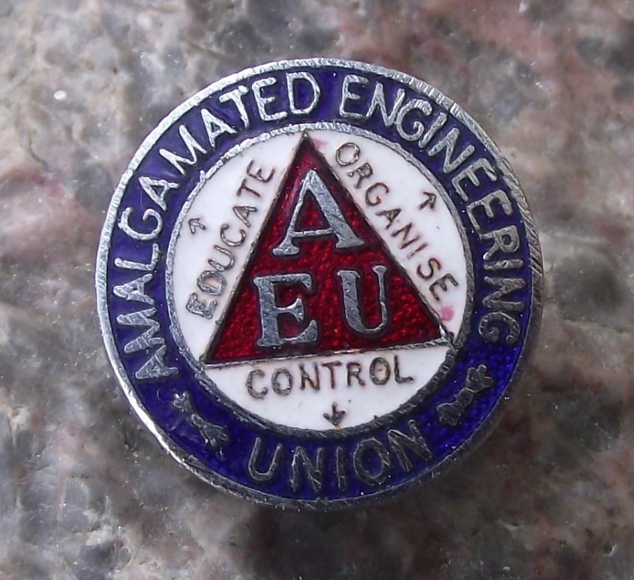 Antique British Engineering Trade Union AEU Educate Organise Control Buttonhole - Badgecrazy