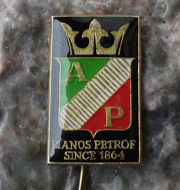 Vintage AP Antonin Petrof Pianos Czech Piano Makers Company Logo Pin Badge - Badgecrazy