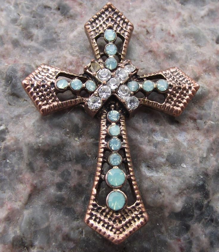 Antique Bejewelled Jewelled Christian Cross Religious Holy Charm - Badgecrazy