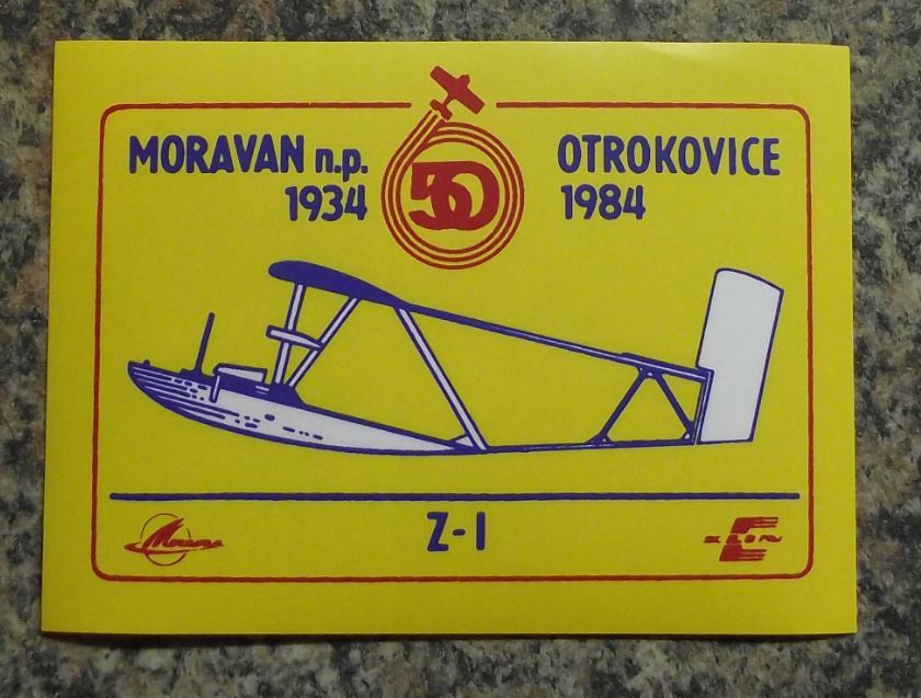 1984 Moravan Zlin Z-1 Z 1 Company First Airplane Glider Aircraft Decal Sticker - Badgecrazy