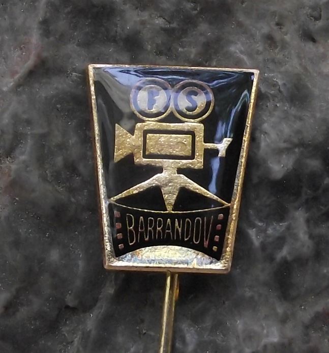 Antique Barrandov Czech Movie Studios Film Camera Tripod Tape Reels Pin Badge - Badgecrazy