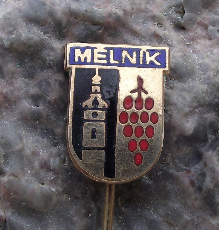 Antique Melnik Grapes Tower Czech Heraldic Crest Coat of Arms Tourist Pin Badge - Badgecrazy