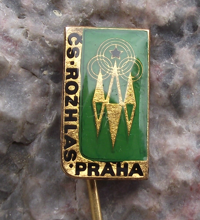 Vintage Czech State Broadcasting Company Radio Prague Tower Pin Badge - Badgecrazy