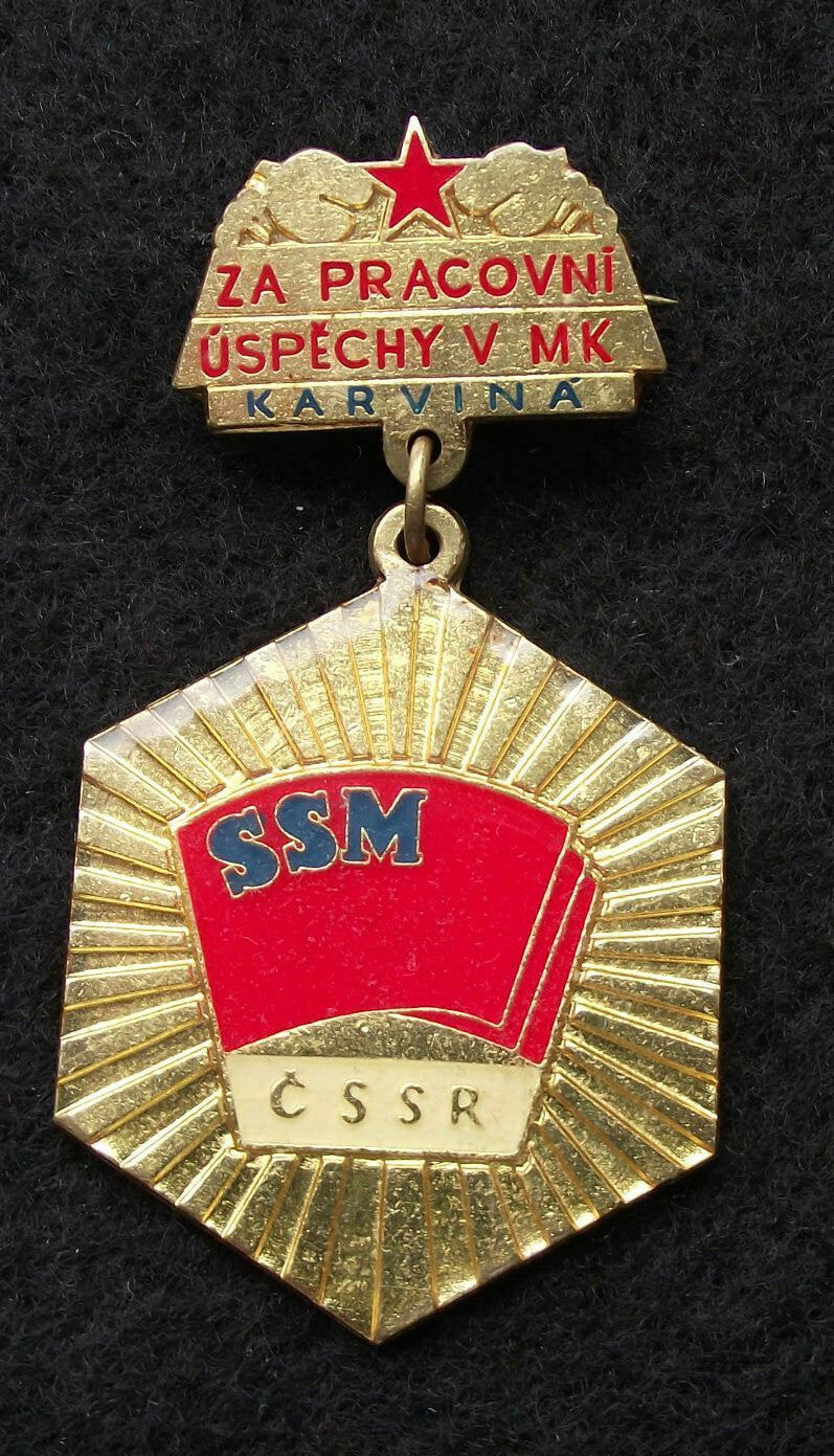 SSM Socialist Youth of Czechoslovakia Successful Worker Coal Mining Pin Badge - Badgecrazy